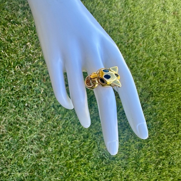 750/ 18k yellow gold green genuine emerald Tiger Eye Ring - Picture 5 of 9